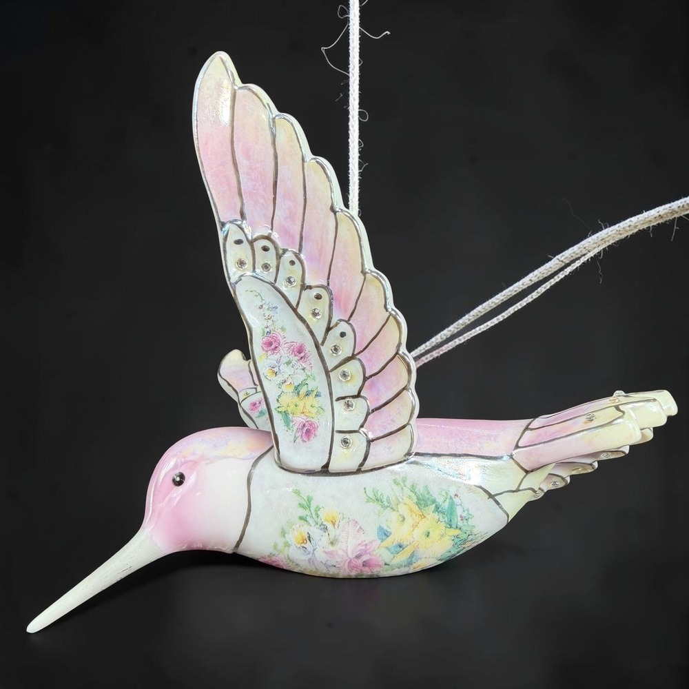 Bradford Editions 2004 Heirloom Porcelain Hummingbird Ornament Floral Crystal 4"